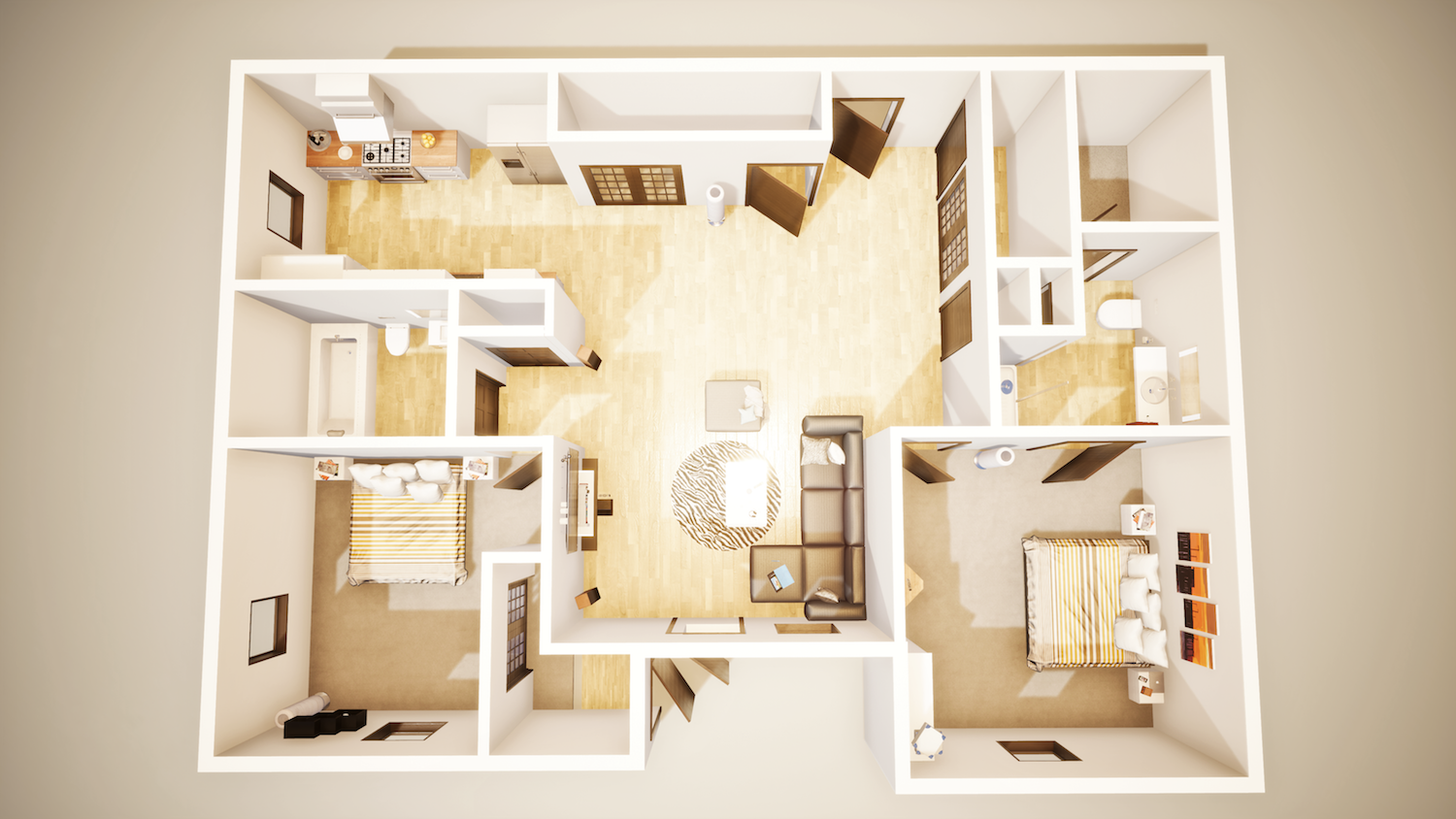 Floor plan for 2 beds, 2 baths, 1140 sqft